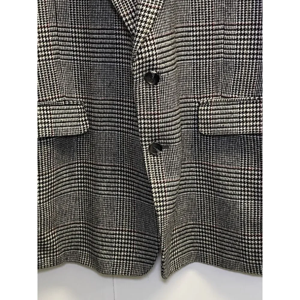 46L Towncraft Suit Jacket Sport Coat Blazer Mens Plaid Glen Check Grey Wool Blen
